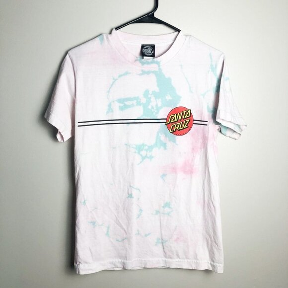 Santa Cruz Skate Tie Dye Logo Graphic T Shirt Small Blue Pink - Picture 1 of 8
